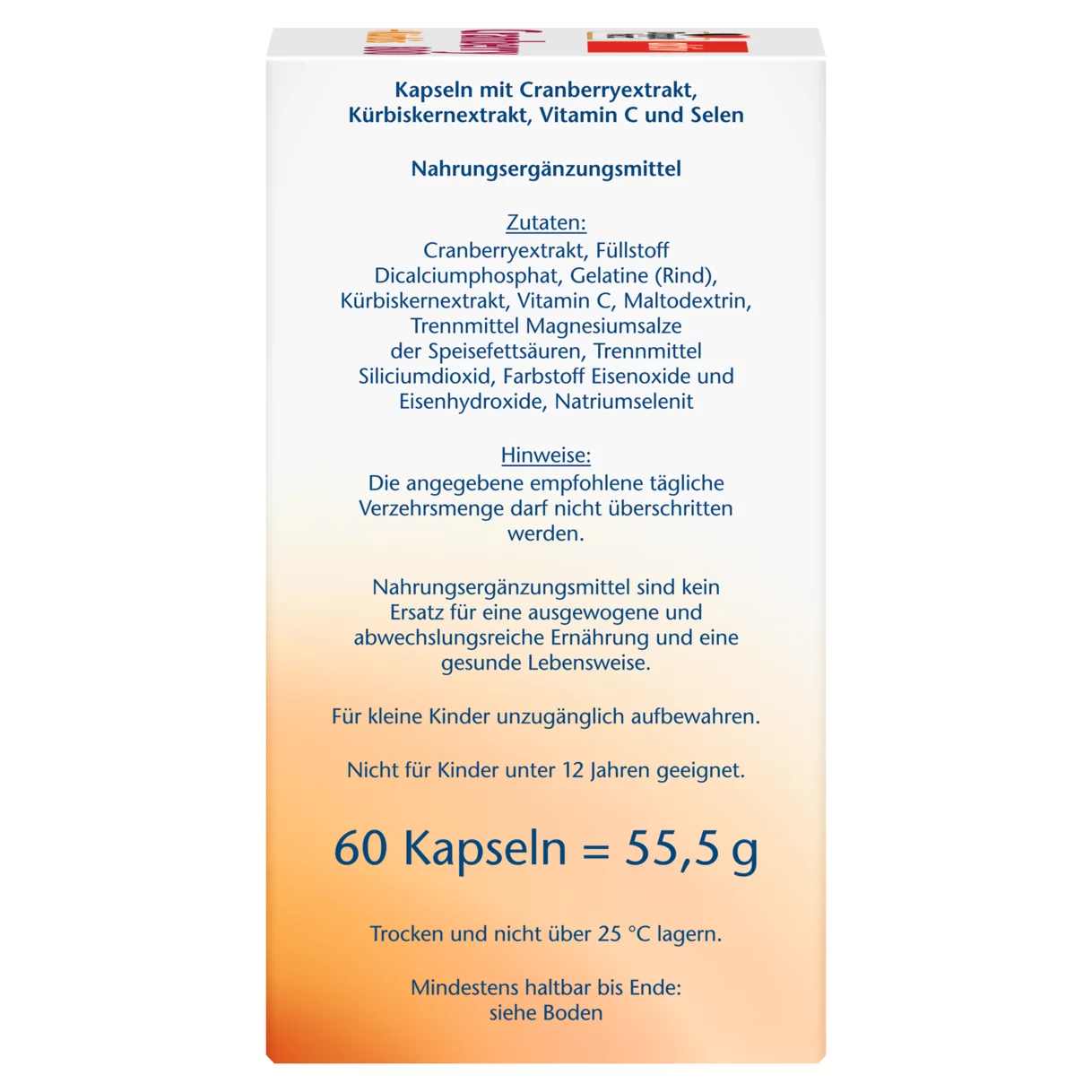 Abbildung der Produktverpackung Doppelherz aktiv Cranberry + Kürbis Seitenansicht rechts